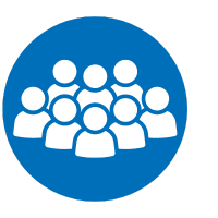 Blue circle with 8 people icons.
